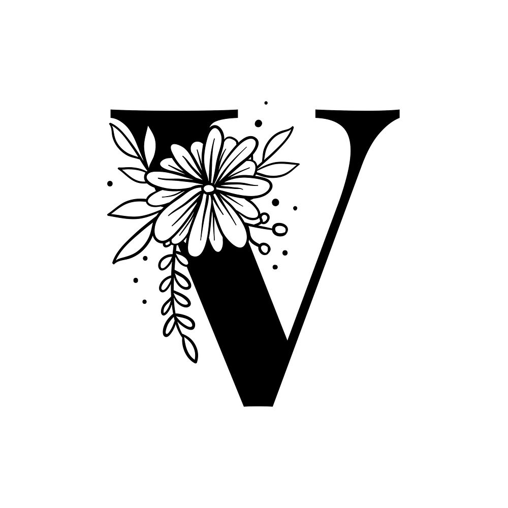 Letter V script psd floral alphabet