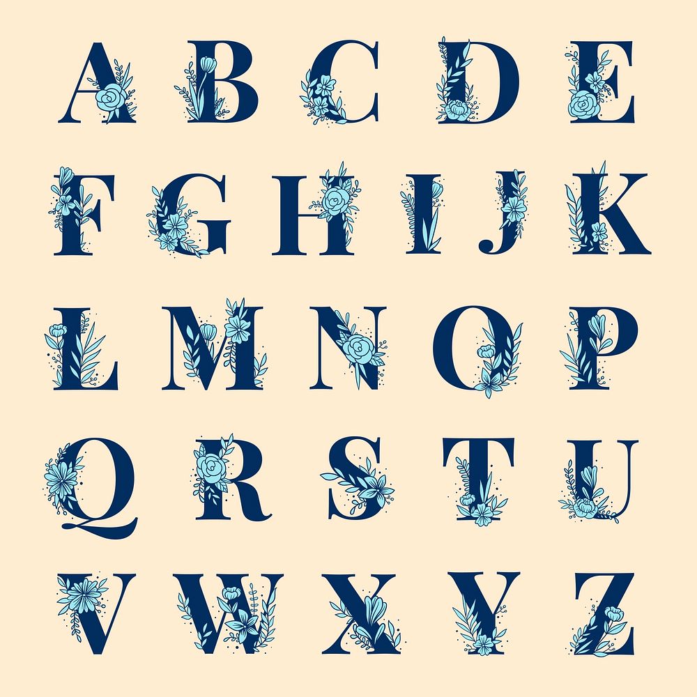 Floral alphabet font typography vector