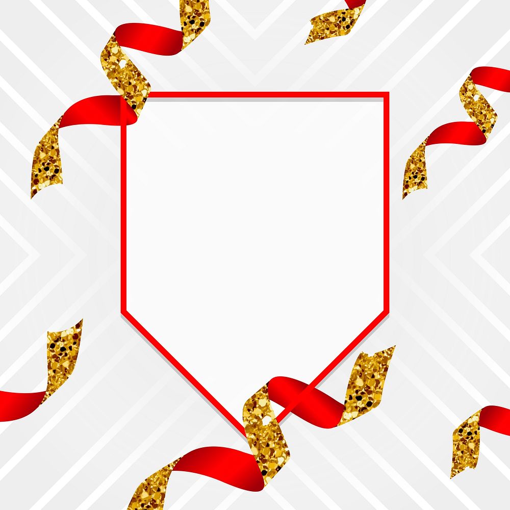 Blank golden and red emblem with confetti vector