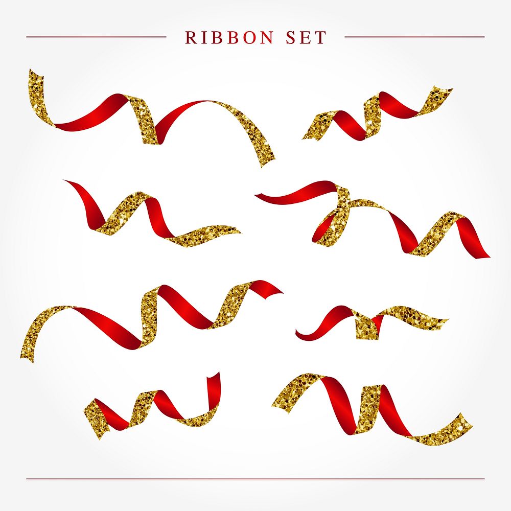 Gold and red ribbon set vector