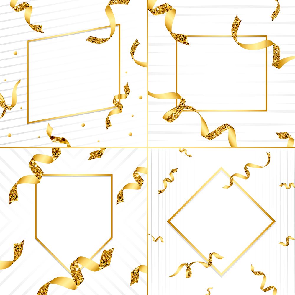 Blank golden emblem with confetti vector set