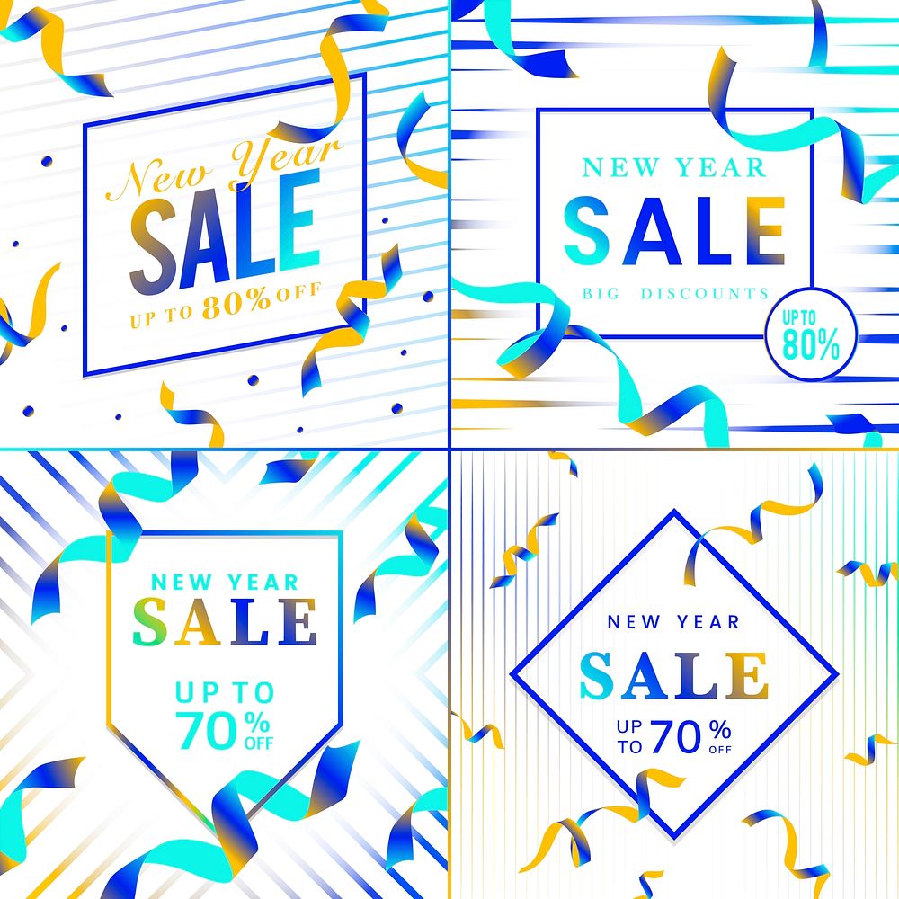 Vibrant blue sale sign vector set