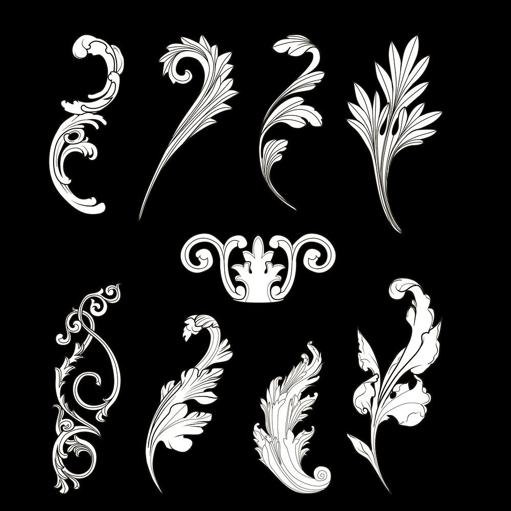 White Baroque elements vector set