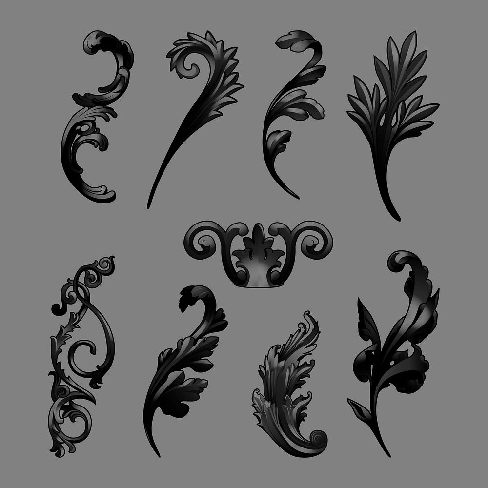 Black Baroque elements vector set