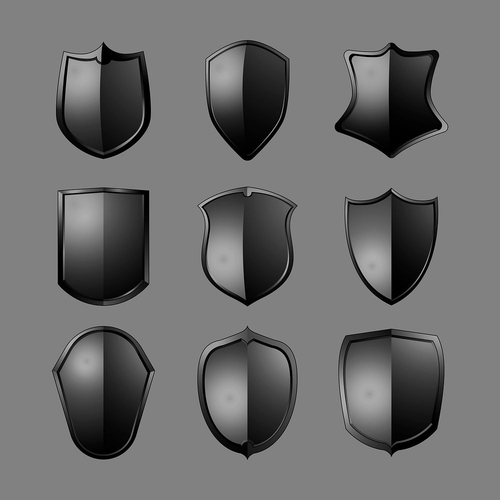 Black Baroque shield elements vector set