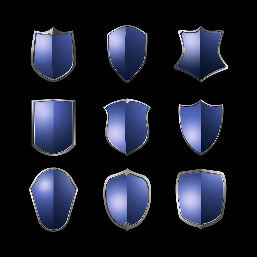 Blue Baroque shield elements vector set