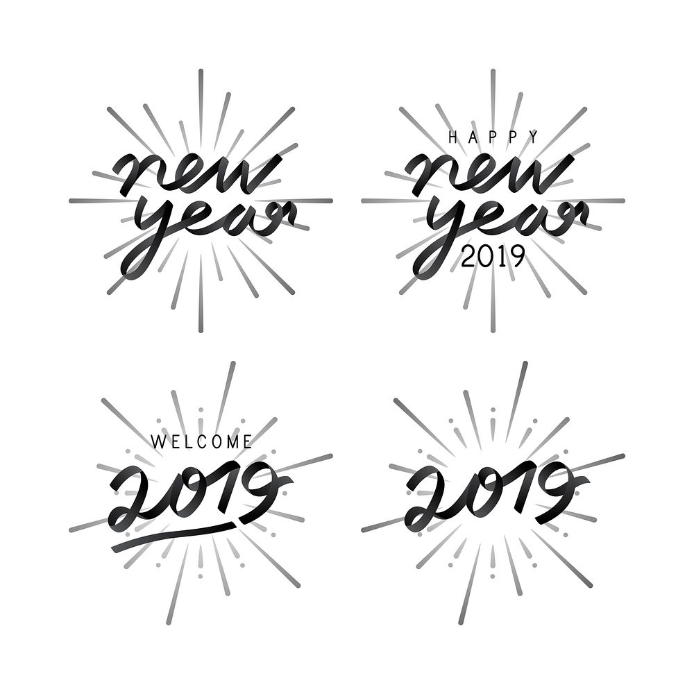 Set of 2019 new year celebration badge vectors