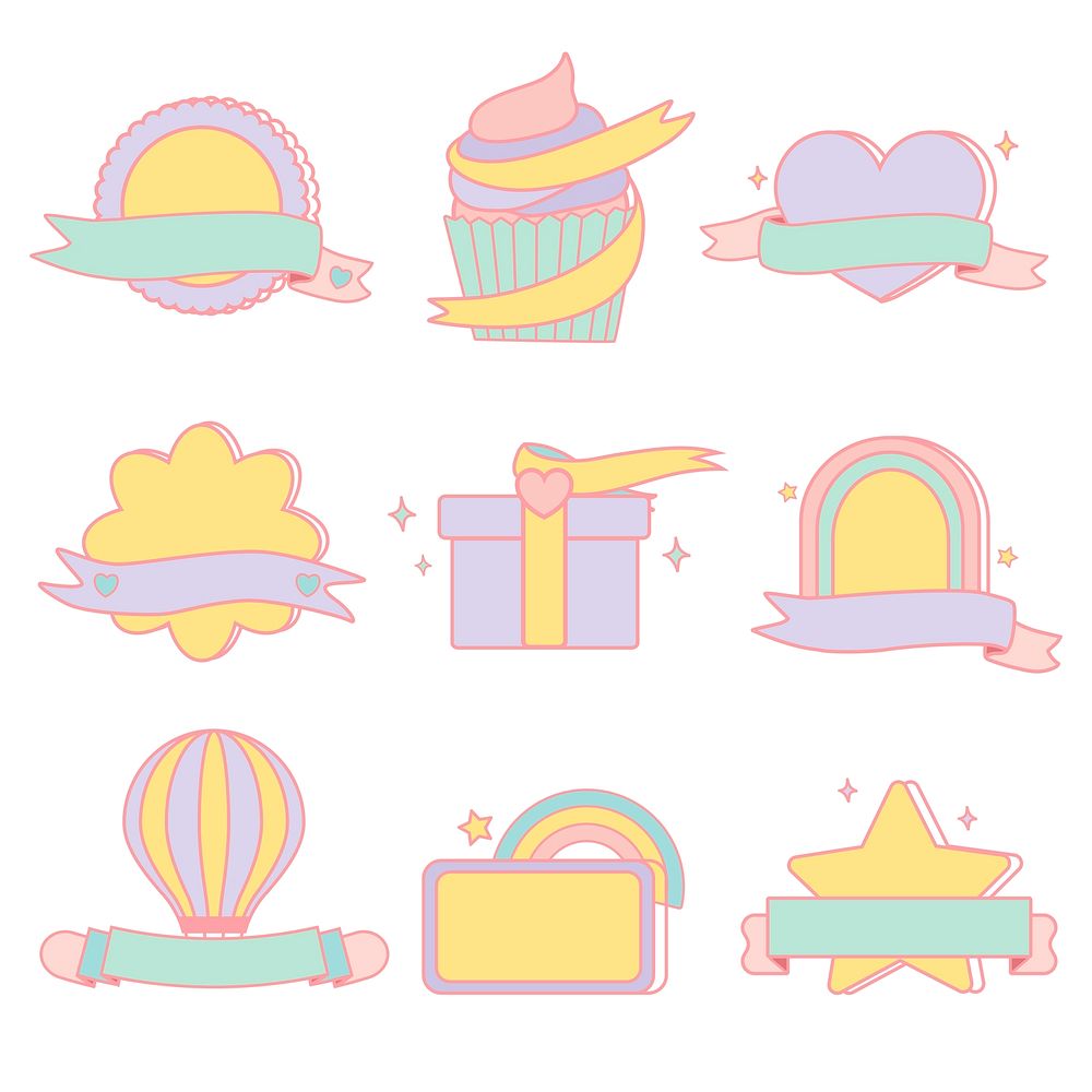 Cute pastel emblems vector set