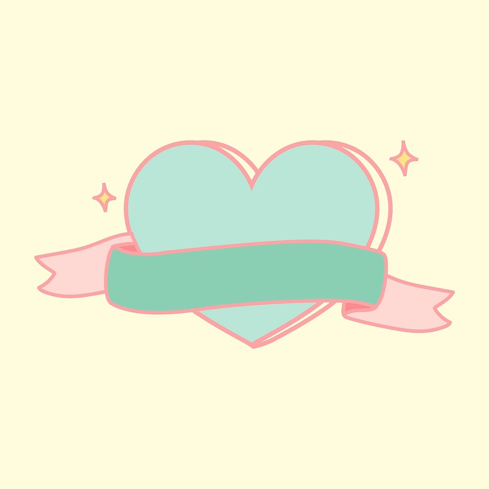 Cute pastel green heart shape emblem vector