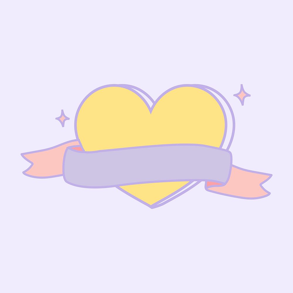 Cute pastel yellow heart shape emblem vector