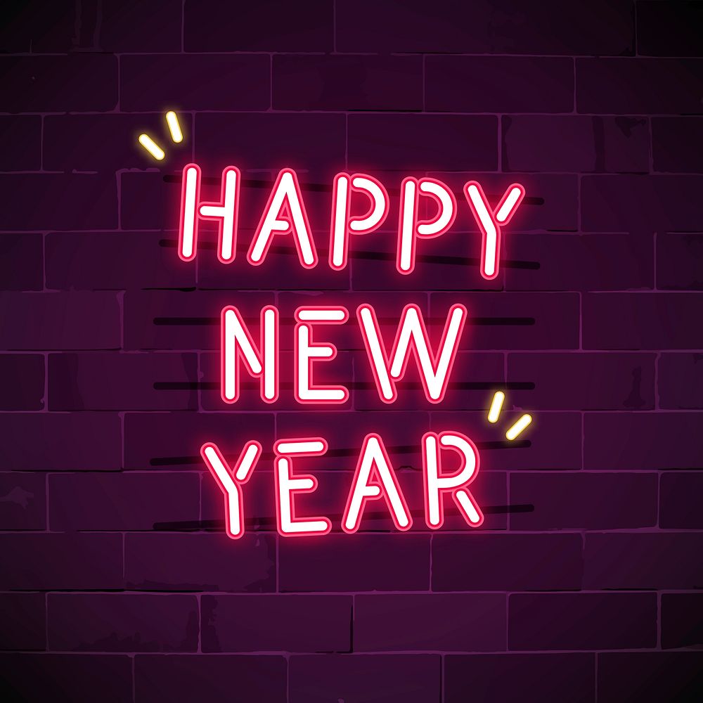 Pink happy new year neon sign vector