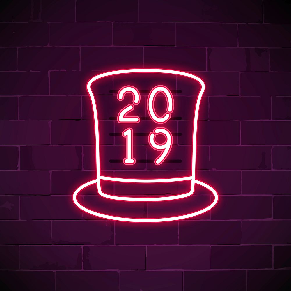 2019 in a pink top hat neon sign vector