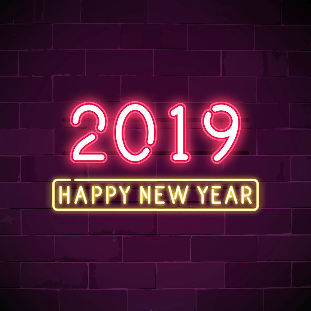 Pink 2019 happy new year neon sign vector