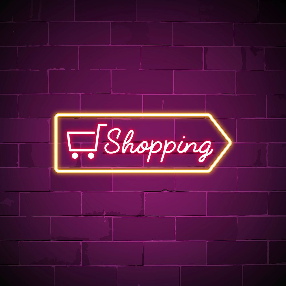 Shopping cart neon sign vector