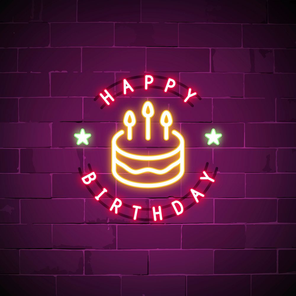 Happy birthday neon sign vector