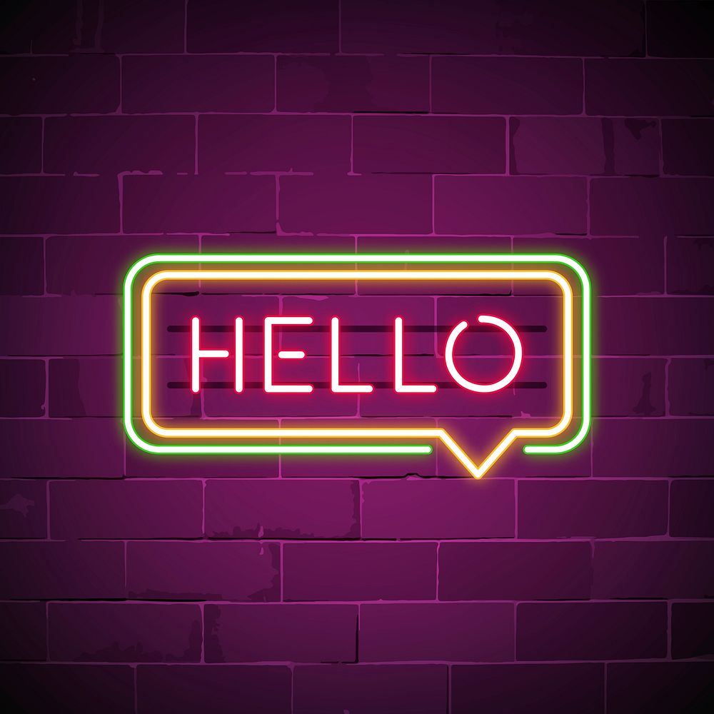 Pink hello in a speech bubble neon sign vector