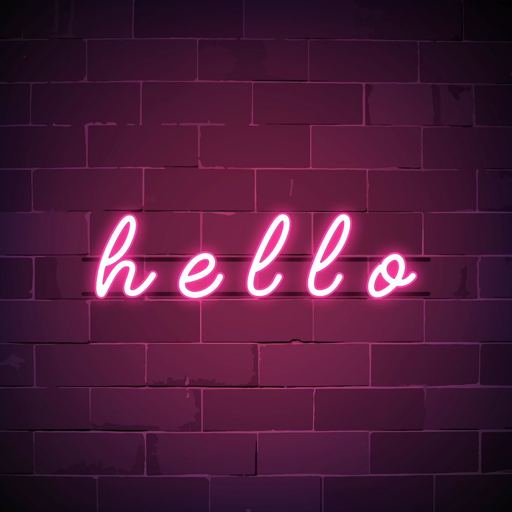 Pink hello neon sign vector