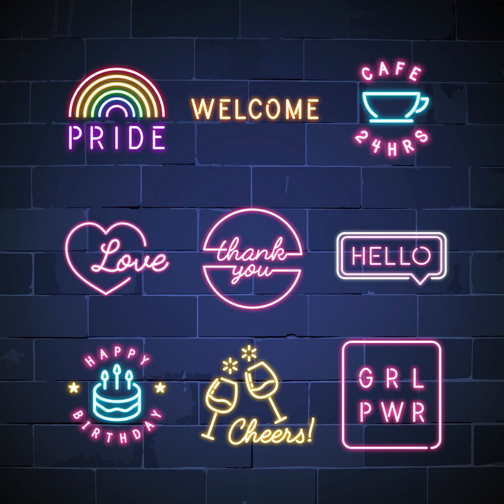 Various neon signs vector set