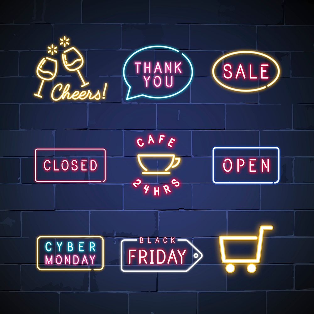 Various neon signs vector set