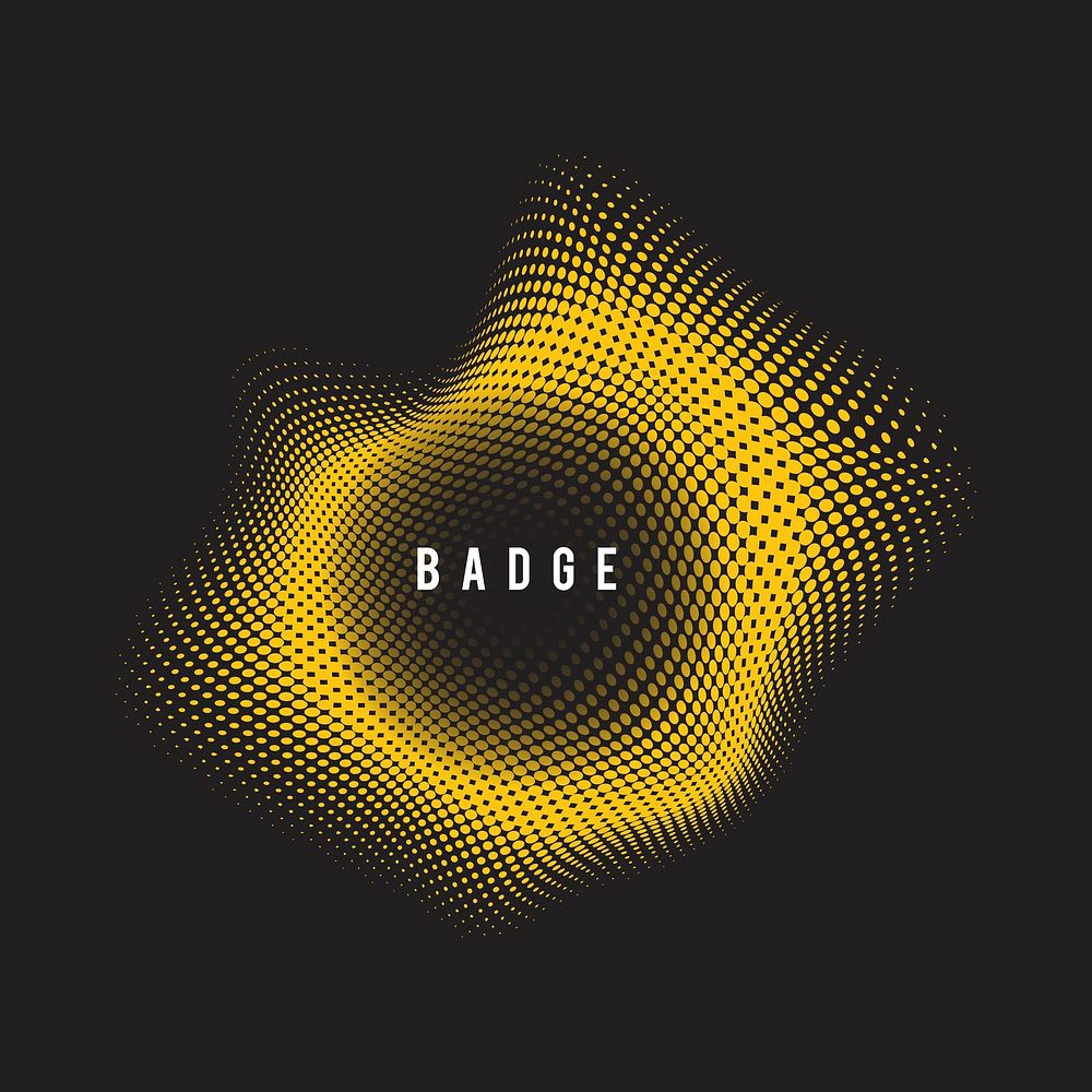 Yellow wavy halftone badge on black background vector