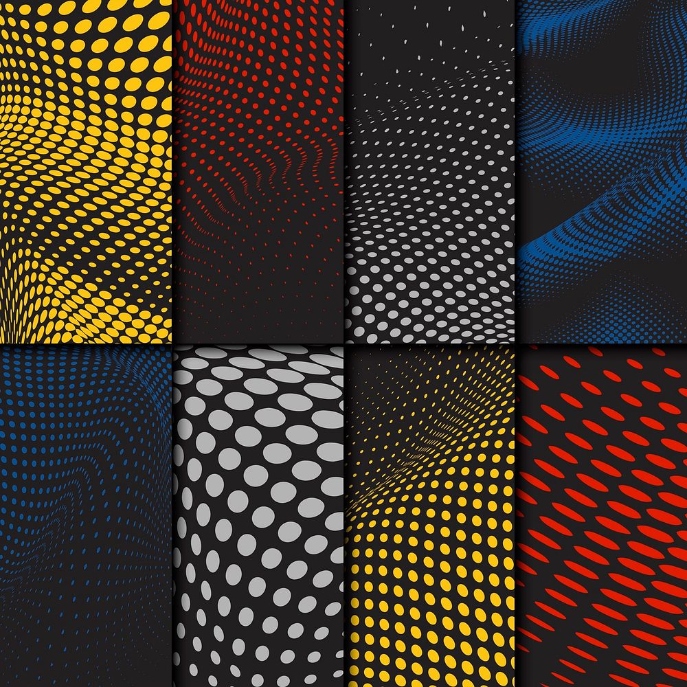 Colorful and black wavy halftone background vector set
