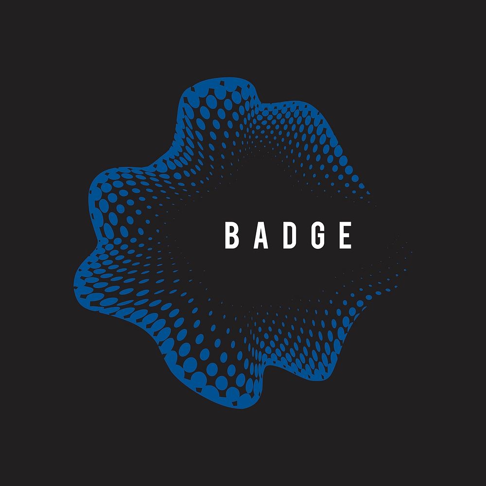 Blue wavy halftone badge on black background vector