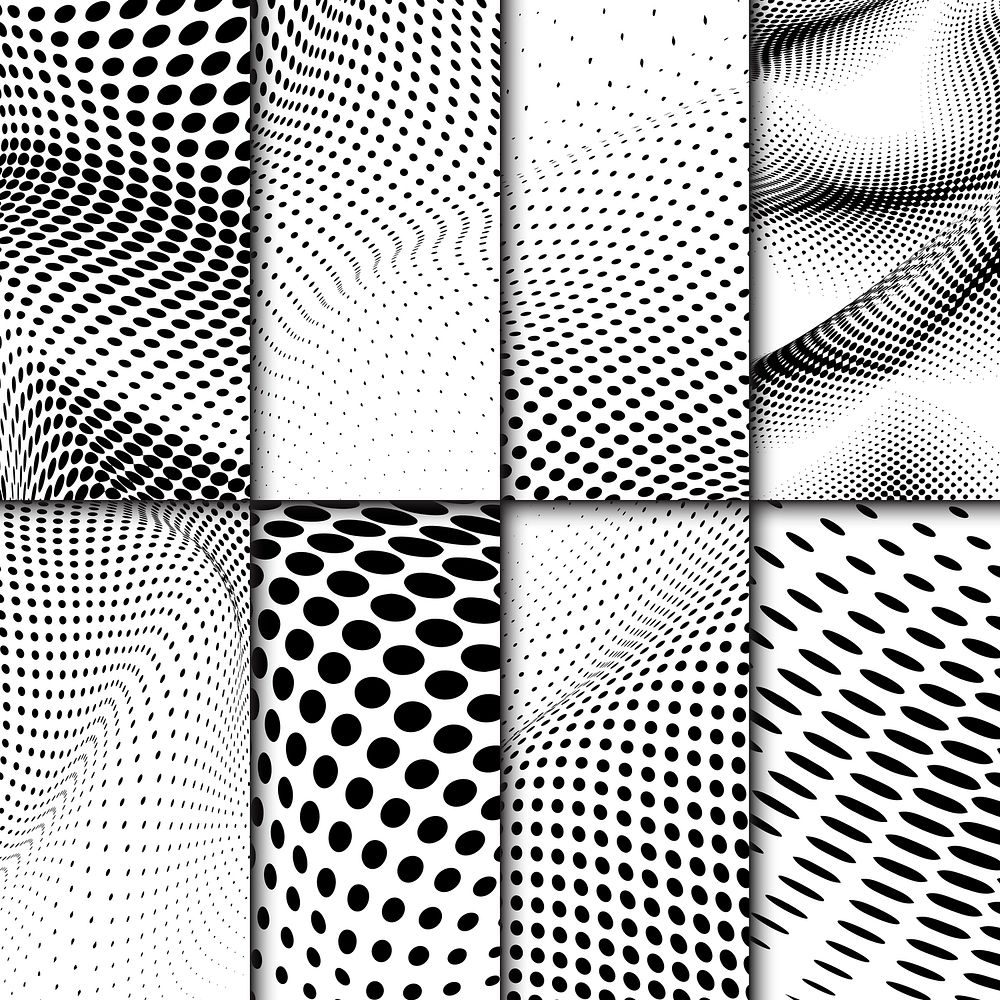 Black and white wavy halftone background vector set
