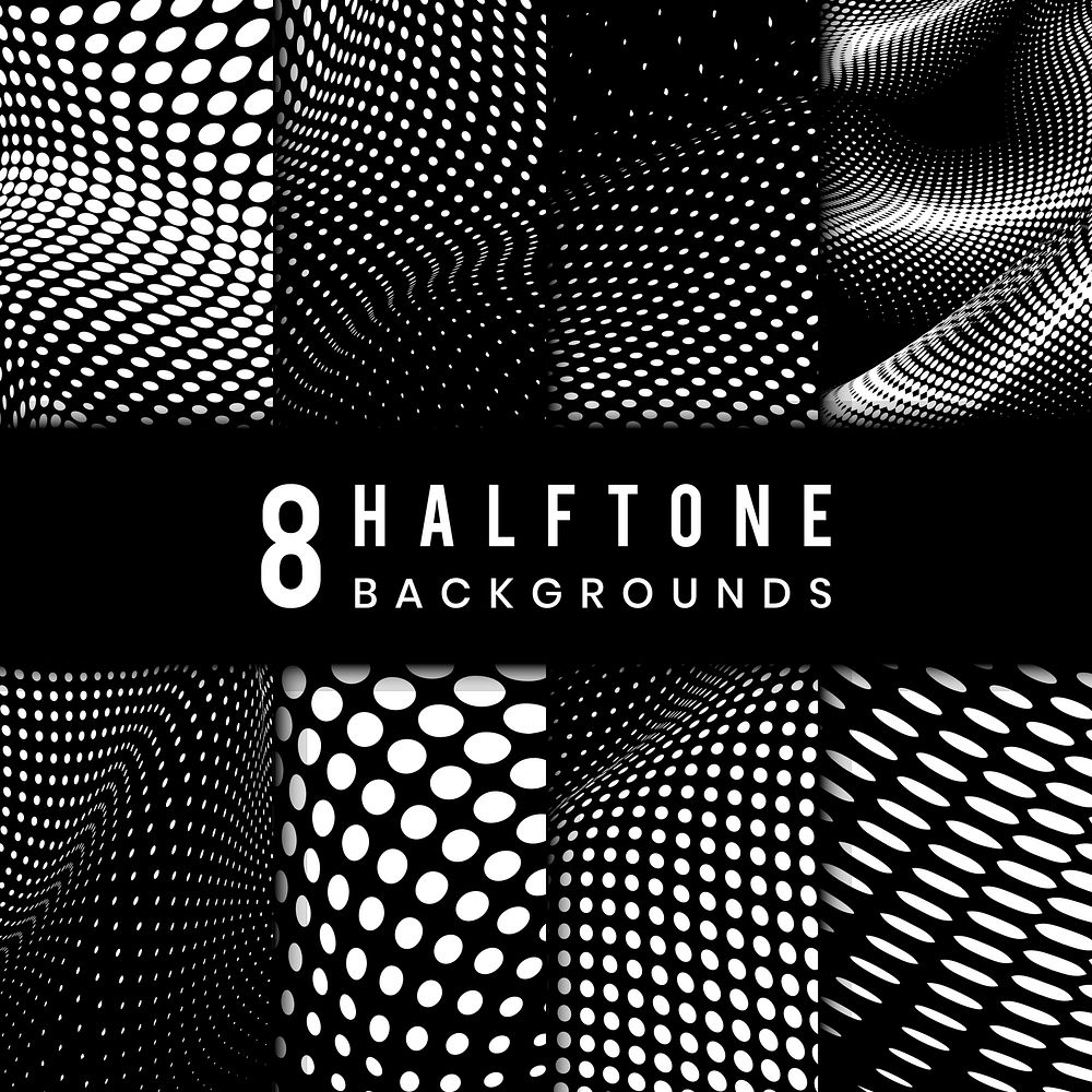 Black and white halftone background vector set