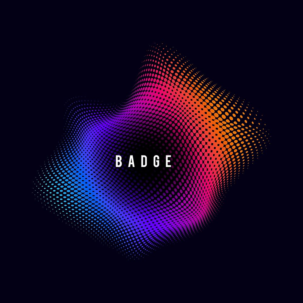 Vibrant halftone badge on black vector background
