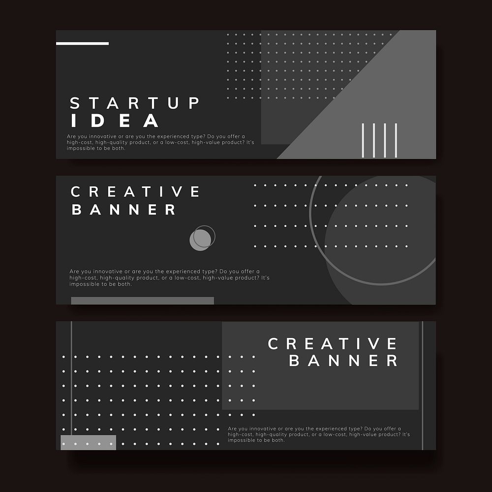 Set of minimal Memphis start-up ideas banner vector