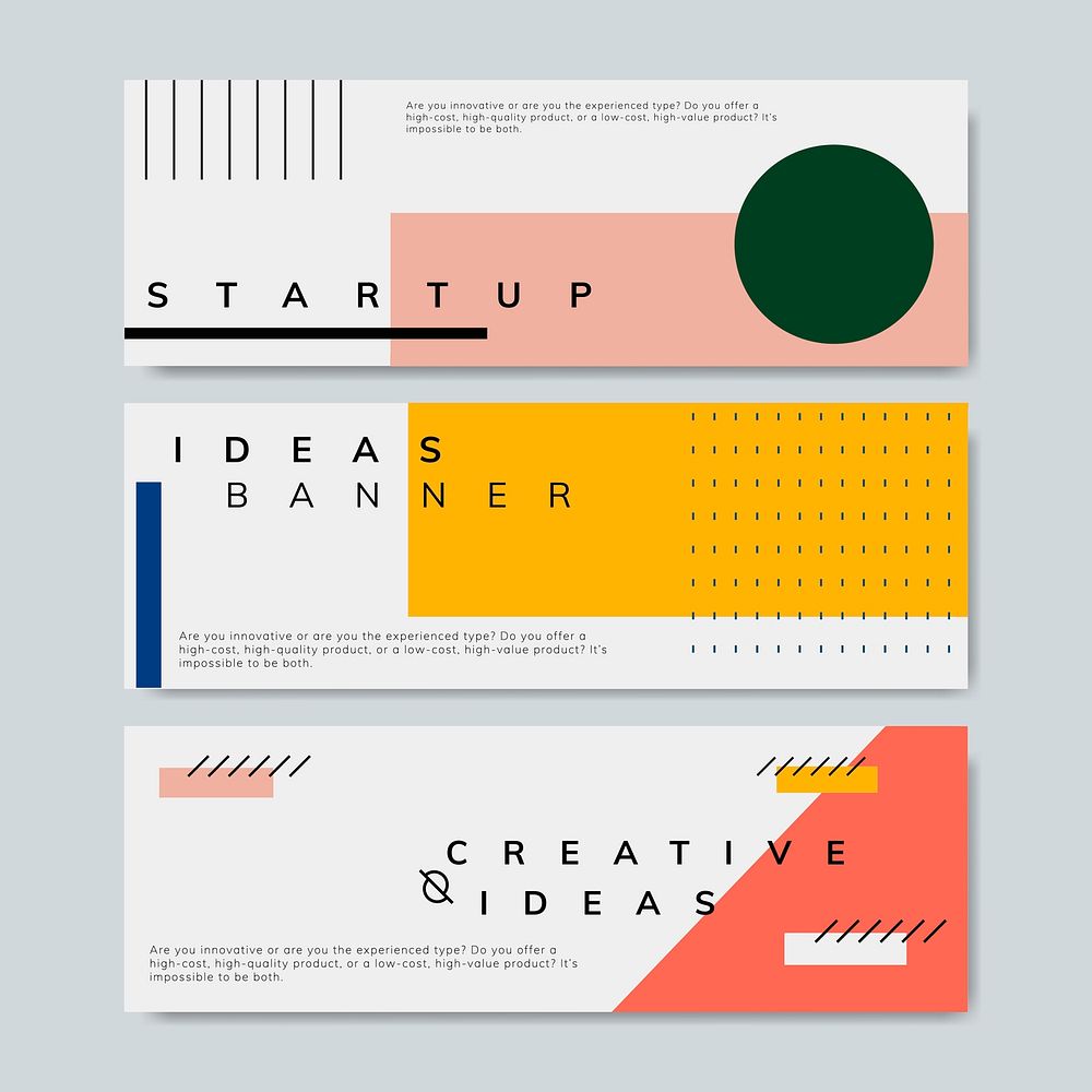 Set of minimal Memphis design start-up banner vector