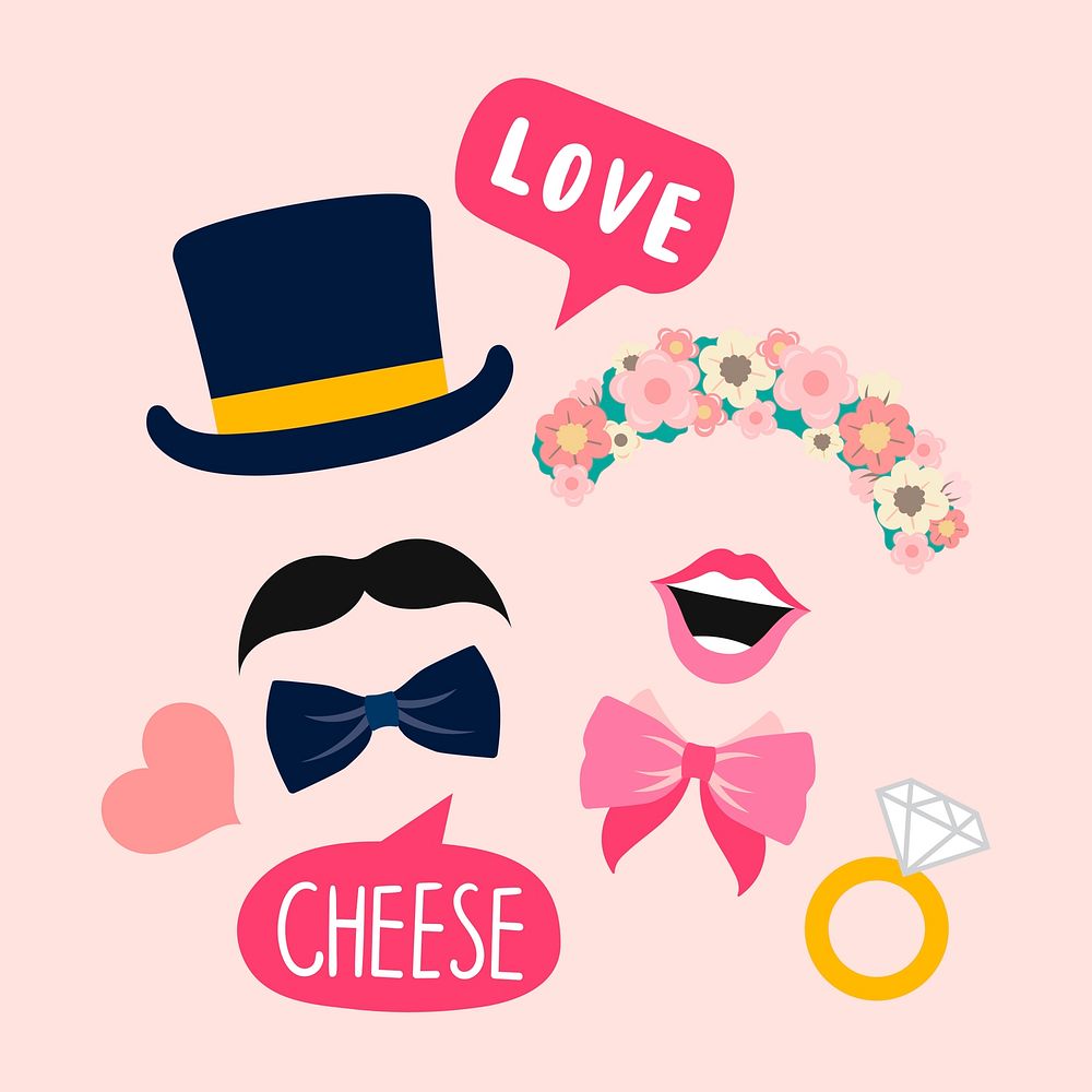 Wedding photo booth props for woman and man vector