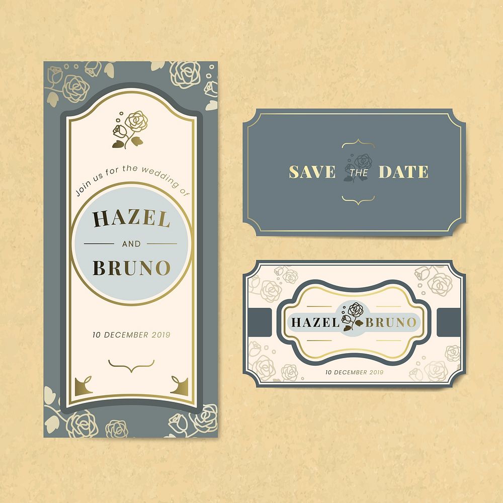 Vintage wedding invitation label vector set