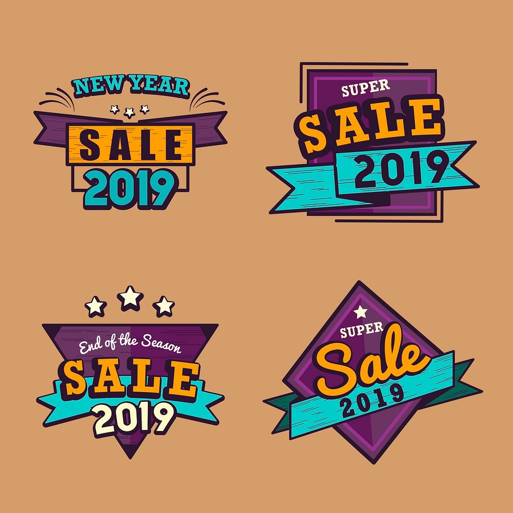 2019 new year sale badge vector set