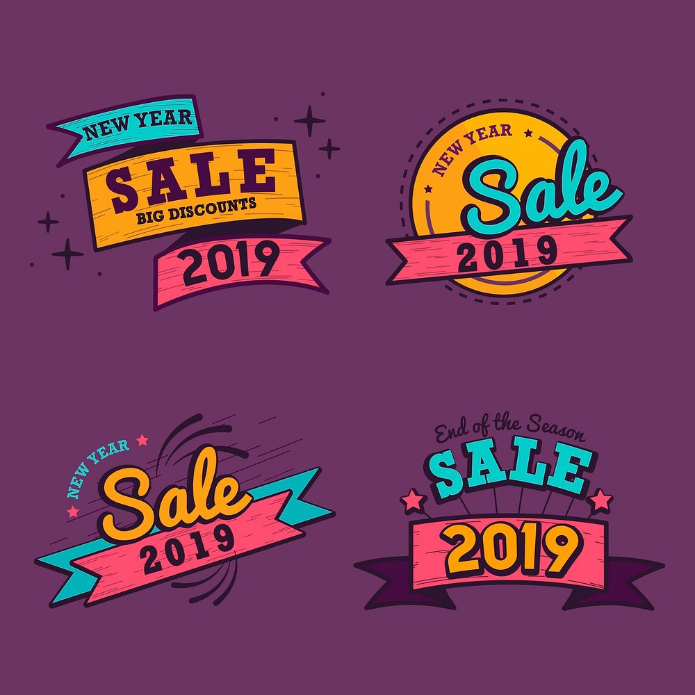 2019 new year sale badge vector set