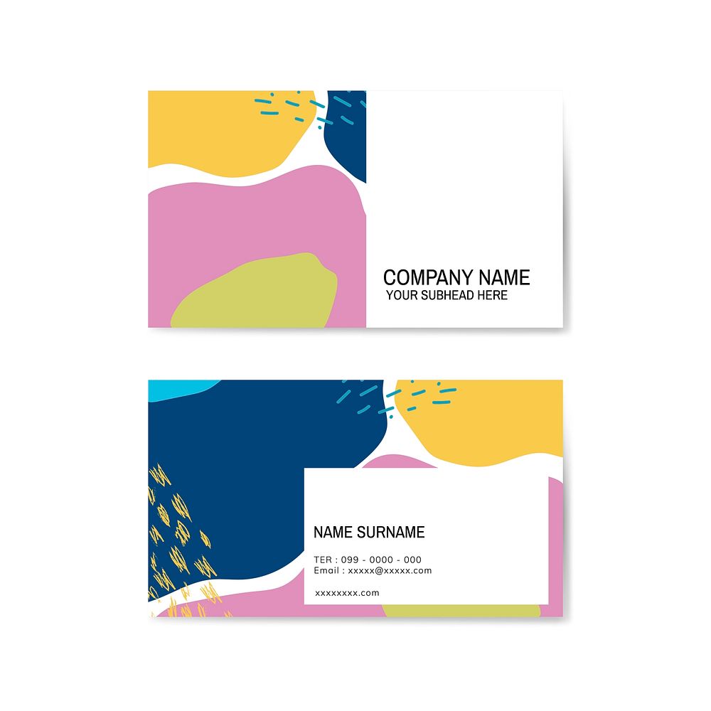 Colorful Memphis pattern business card vector