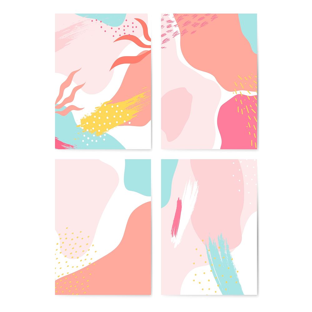 Colorful Memphis style cards vector set