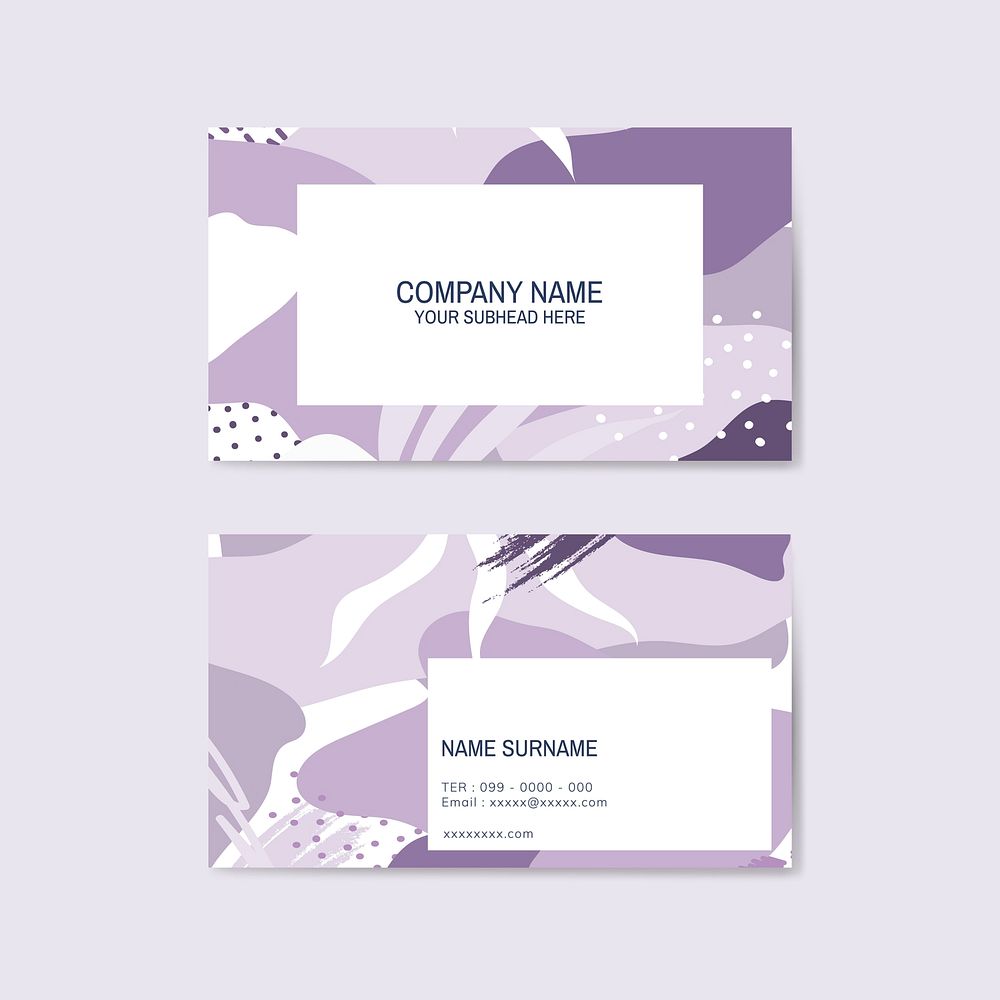 Purple Memphis pattern business card vector