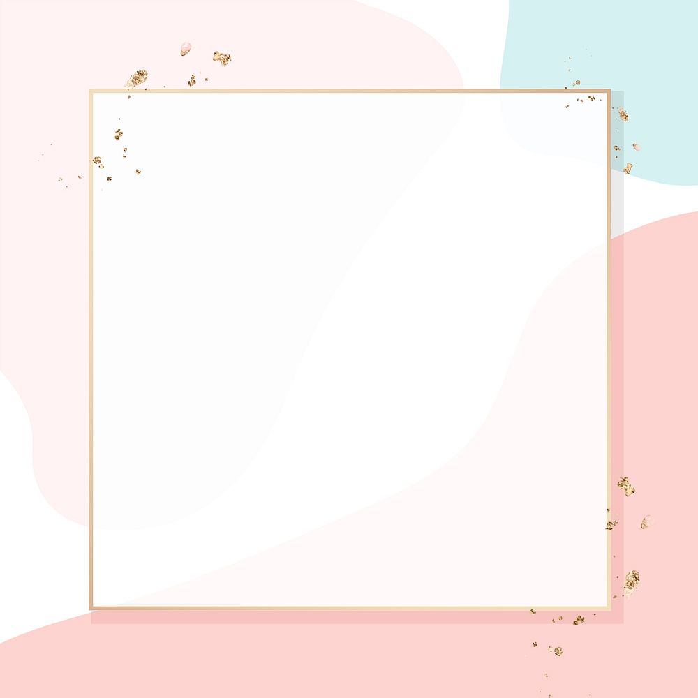 Square gold frame on colorful Memphis pattern background vector