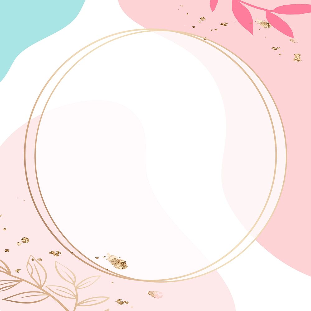 Round gold frame psd on pink Memphis pattern background
