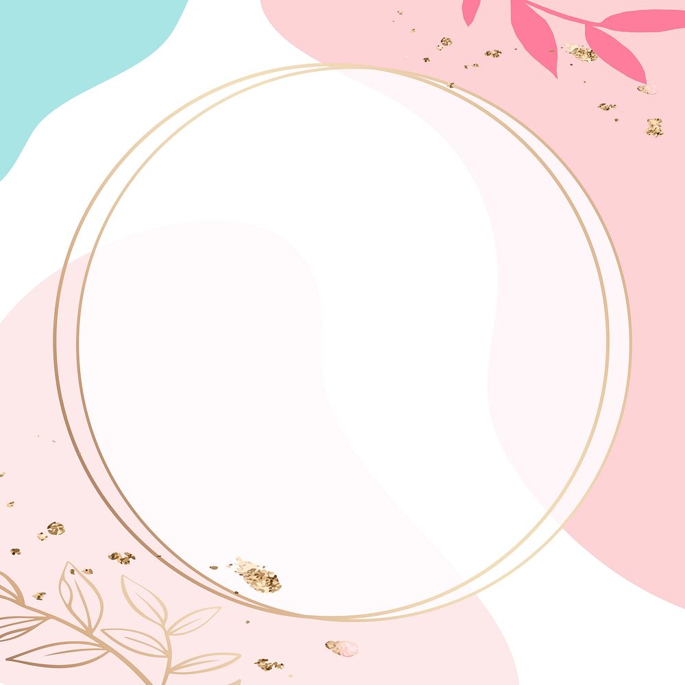 Round golden frame on a colorful Memphis pattern background vector