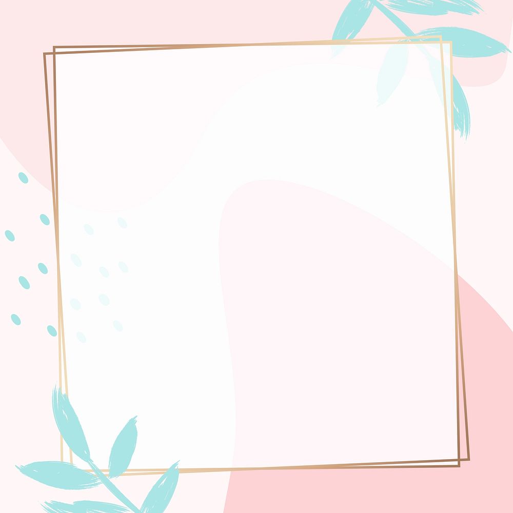 Pastel pink Memphis gold frame with white background