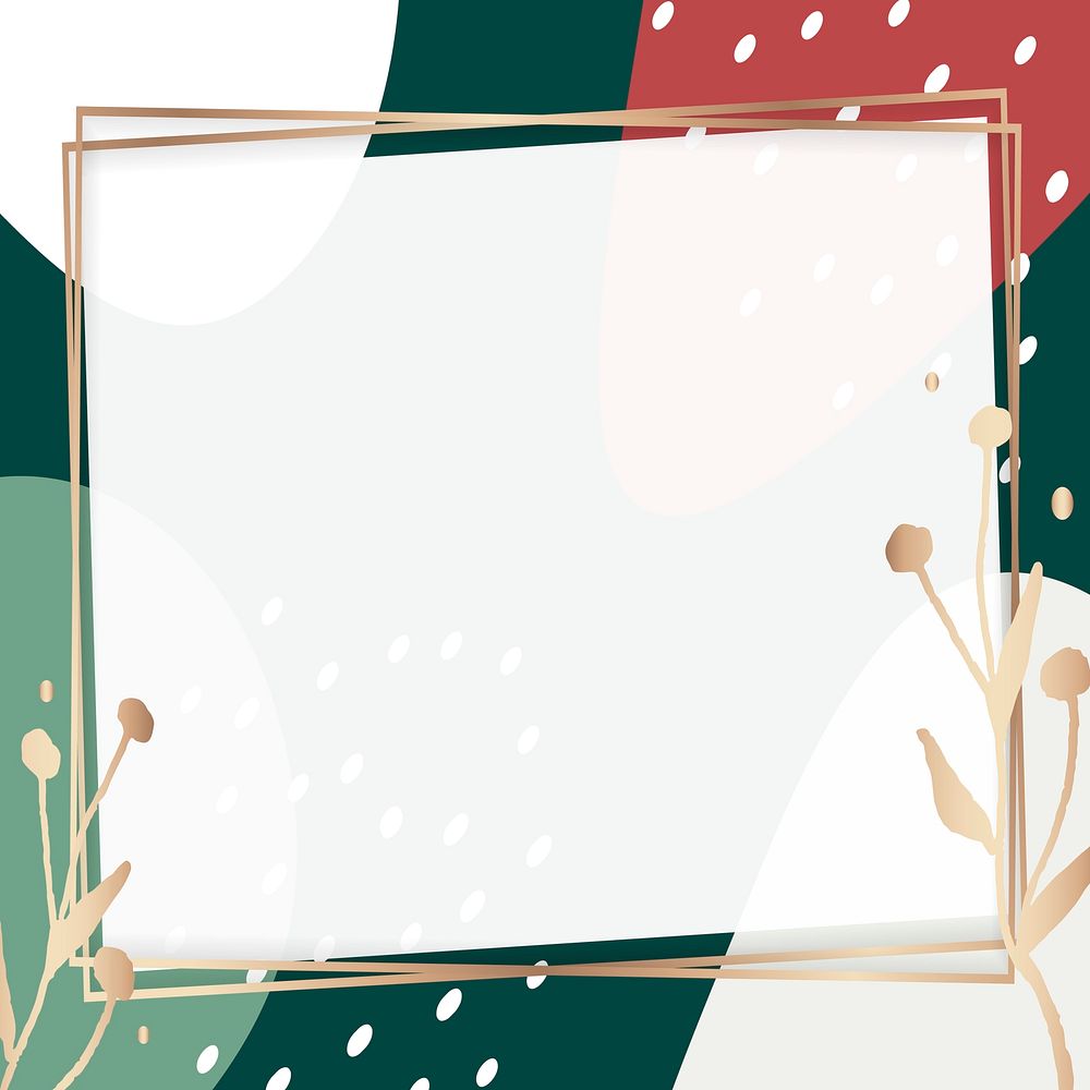 Gold frame on Christmas colors Memphis background