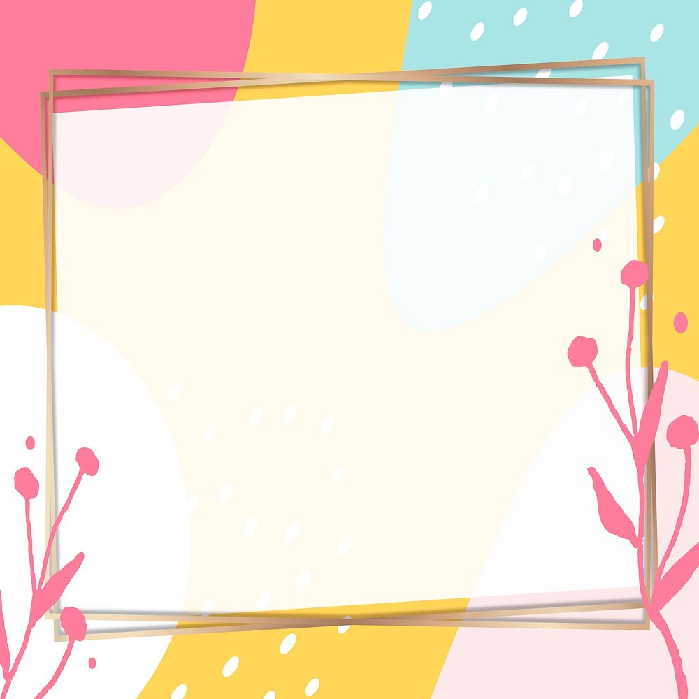 Gold frame psd on pastel Memphis background