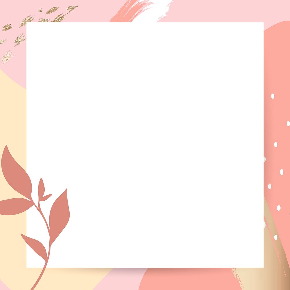 Pastel pink Memphis frame psd with leaves