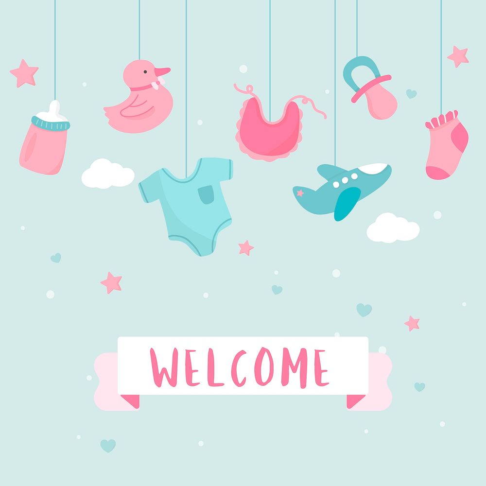 Cute baby nursery decorations with a text welcome vector