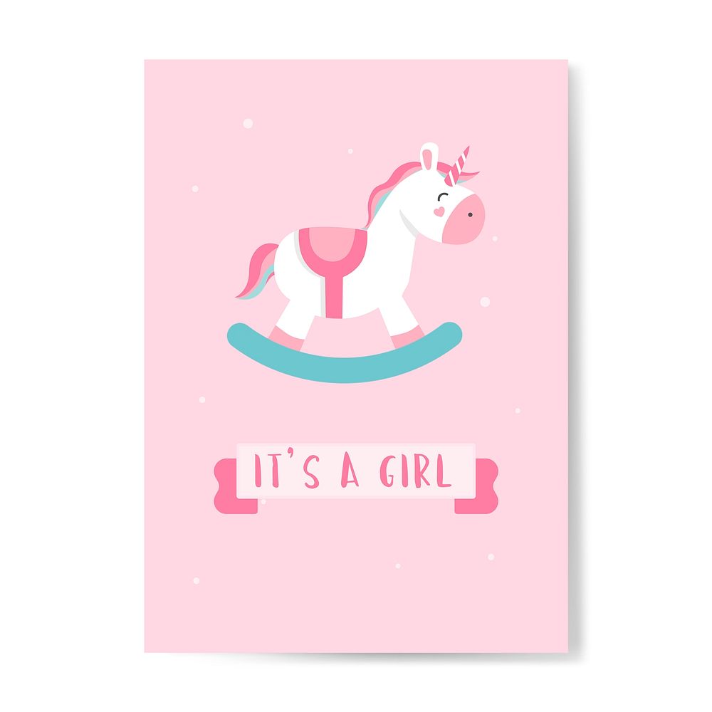 Its a girl baby shower card with a rocking horse vector