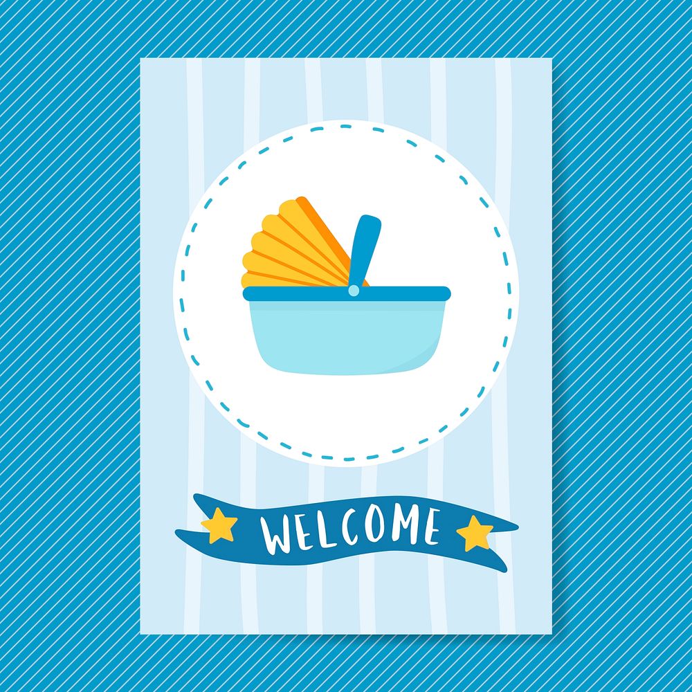 Cute baby carrier basket with a text welcome vector