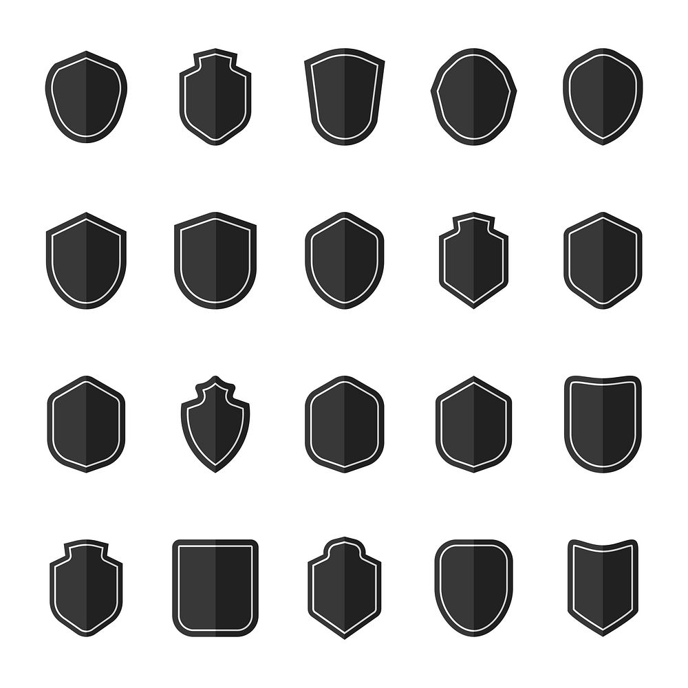 Set of black shield icon vectors