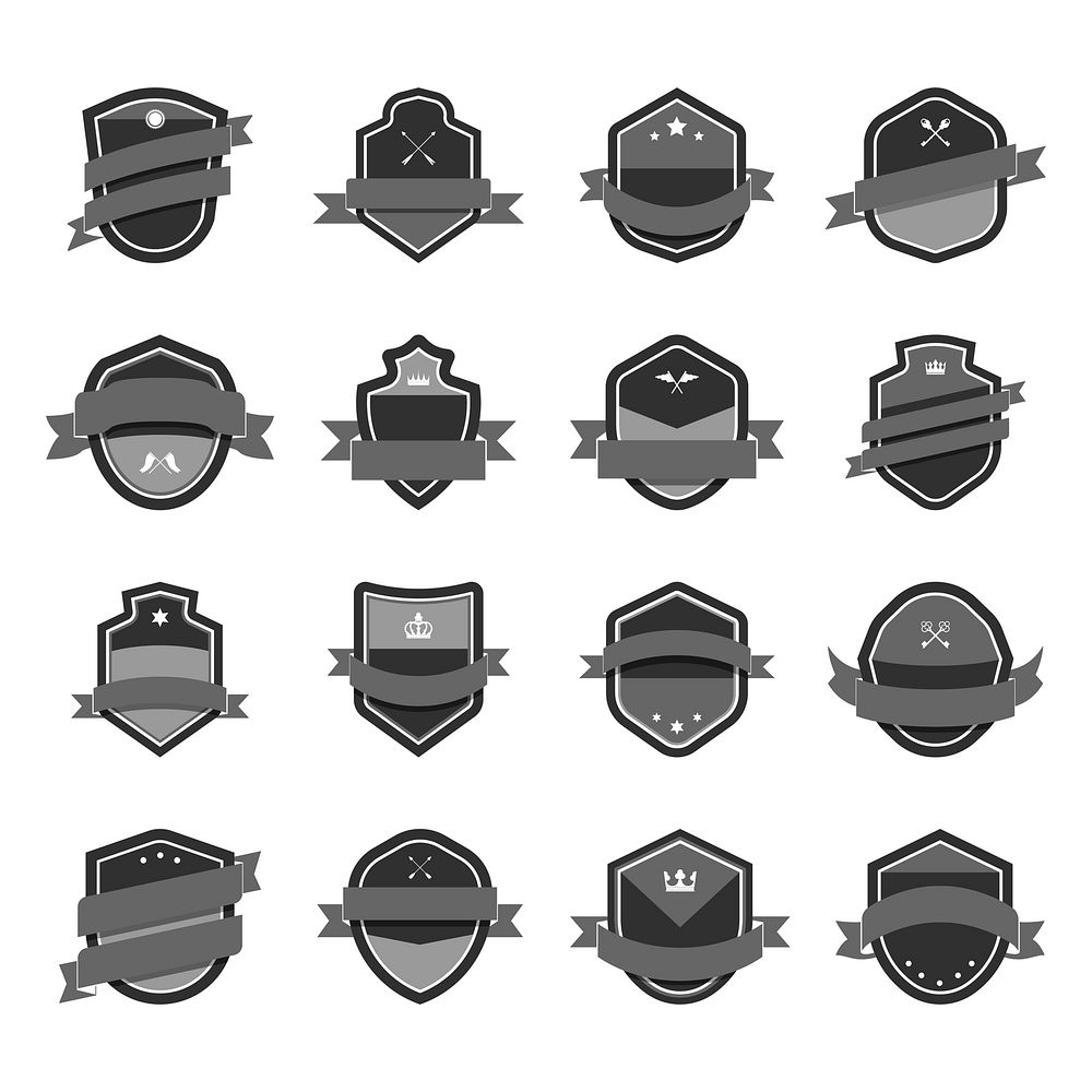 Gray shield icon embellished with banner vectors